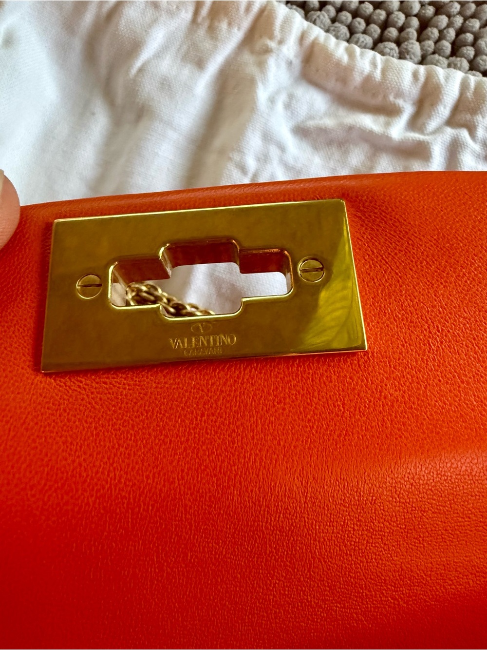 Valentino Orange Quilted Leather Shoulder Bag with Gold Pyramid Studs - Picture 3 of 8